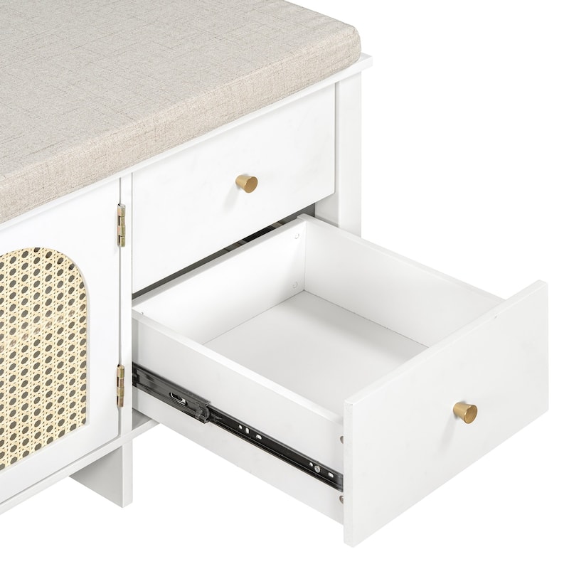 43.5 inch Shoes Bench with Cushion Storage Cabinet and 2 Drawers