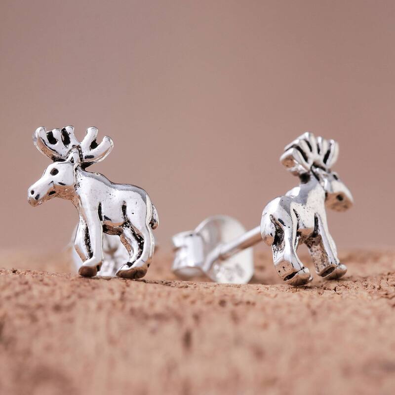 NOVICA Moose, Sterling silver stud earrings - 0.4*0.3