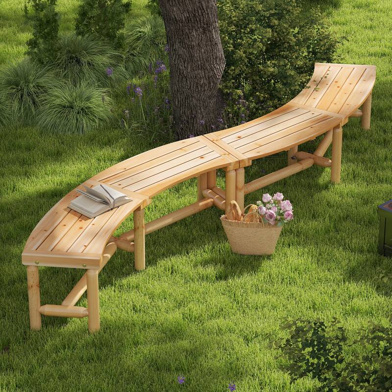 Gymax 2PCS Patio Curved Bench for 2-3 People Outdoor Loveseat for