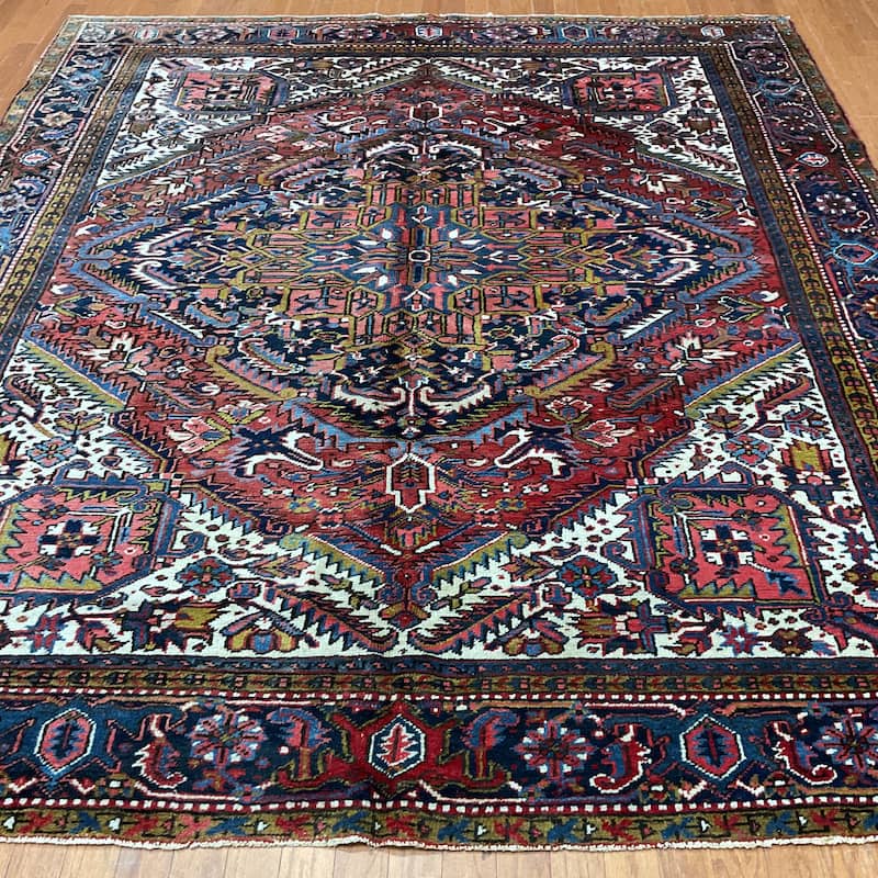 HERAT ORIENTAL Handmade 1920s Antique Heriz Wool Rug - 8'2" x 9'2"