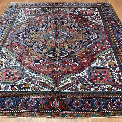 HERAT ORIENTAL Handmade 1920s Antique Heriz Wool Rug - 8'2" x 9'2"