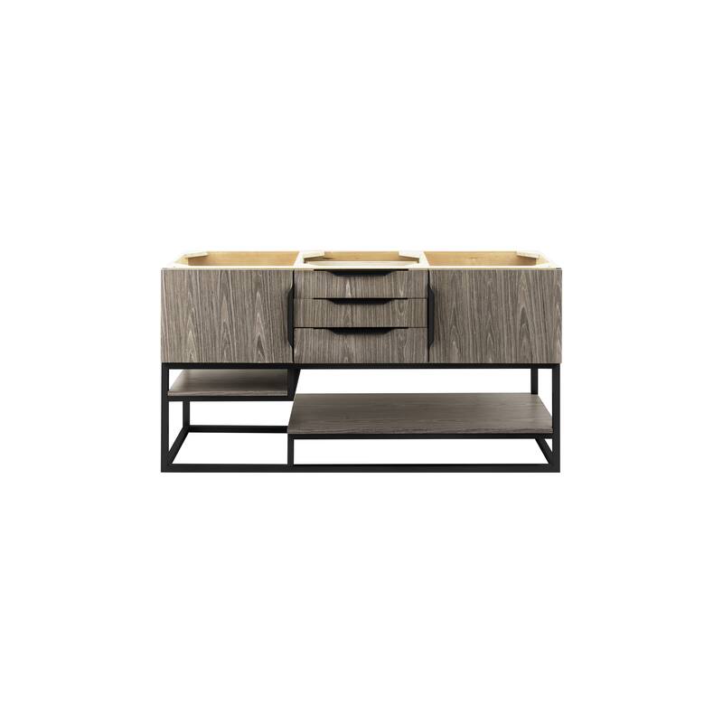 James Martin Vanities Columbia 59" Double Vanity, Ash Gray with Matte Black Hardware - Base Only - No Countertop