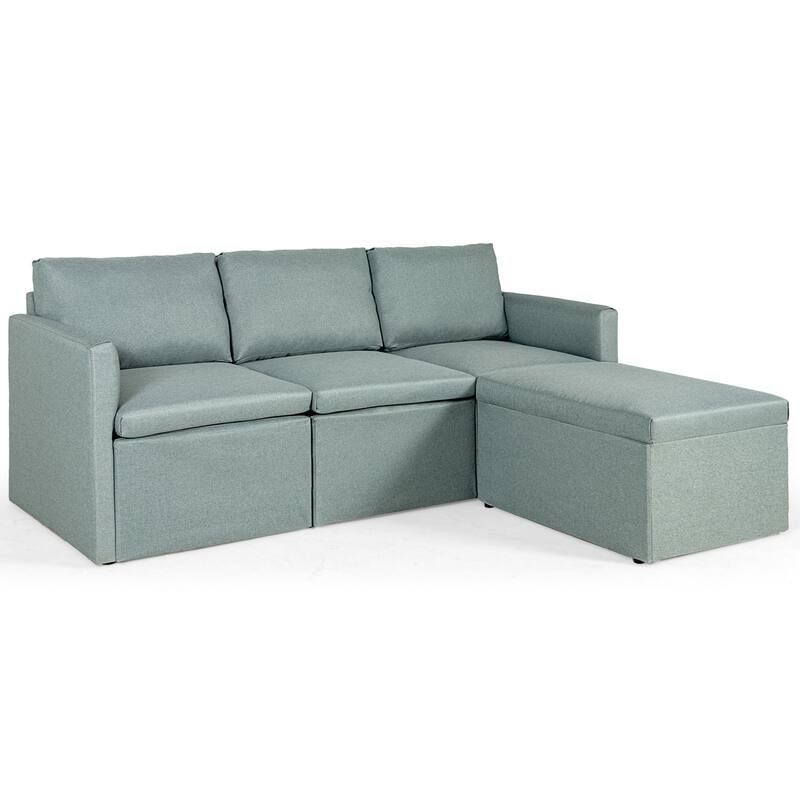 Gymax Convertible L-shaped Sectional Sofa Couch Chaise w/ Ottoman - See Details