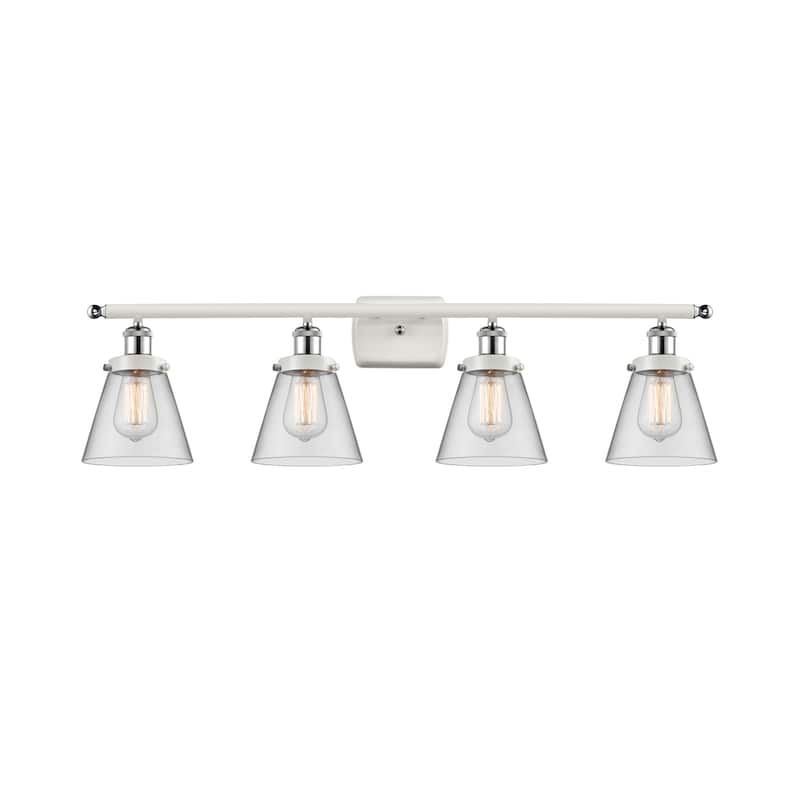 Innovations Lighting 916-4W-11-36 Cone Vanity Cone 4 Light 36" Wide - White and Polished Chrome / Clear