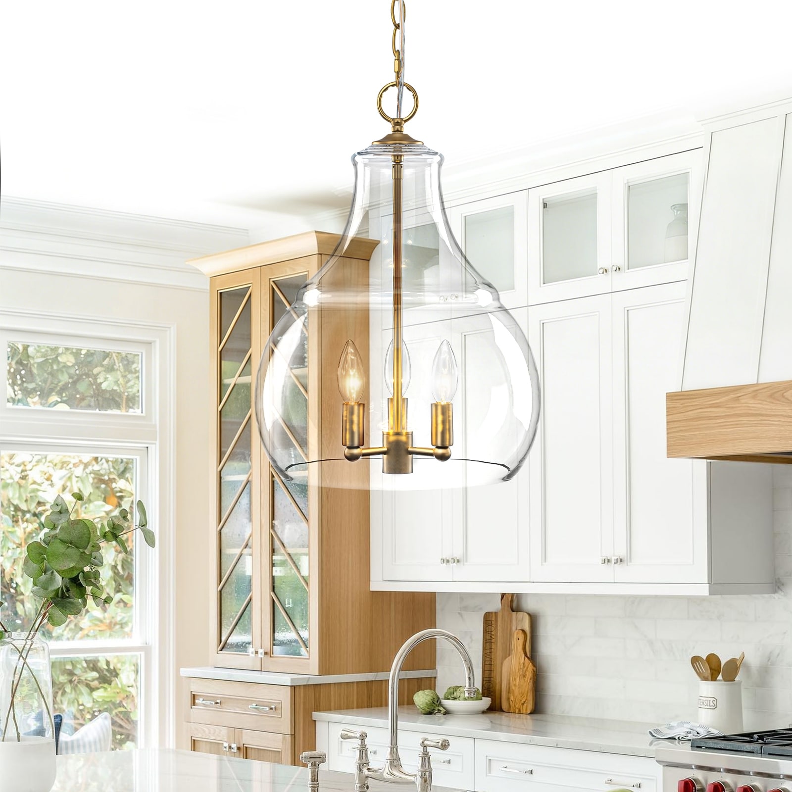 3-Light Pendant Light Clear Glass Shade Dining Island Entryway Foyer - Dia.13inch