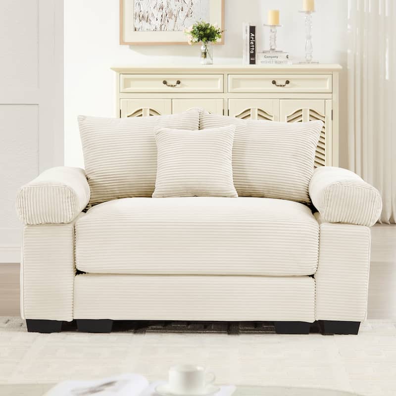 Roomfitters 54.3" Oversized Cloud Modular Sofa, Deep Seat Corduroy Couch with Extra-Thick Armrests - Cream