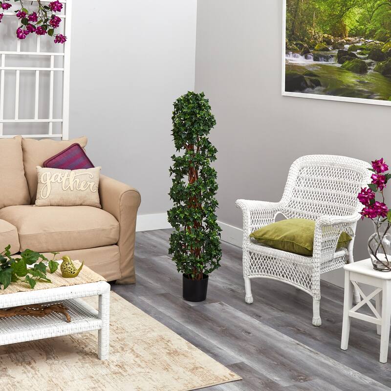 Artificial Spiral Topiary Tree - 4.5ft Indoor Outdoor Décor - English Garden Style Accent Plant - Green - 41-50 Inches