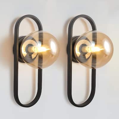 Set of 2 wall light black bedrooms light glass, metal cabinet light