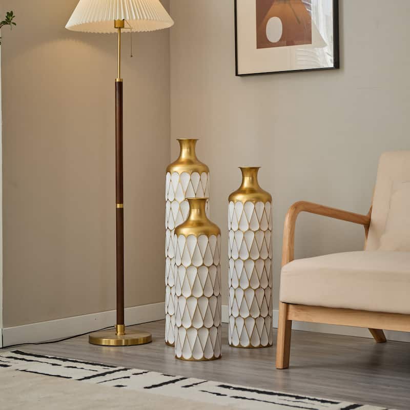 Floor Metal Vase Modern Style Droplet Shaped White Metal Vase 3-Piece Set Gorgeous Home Decoration Large Glazed Metal Vase