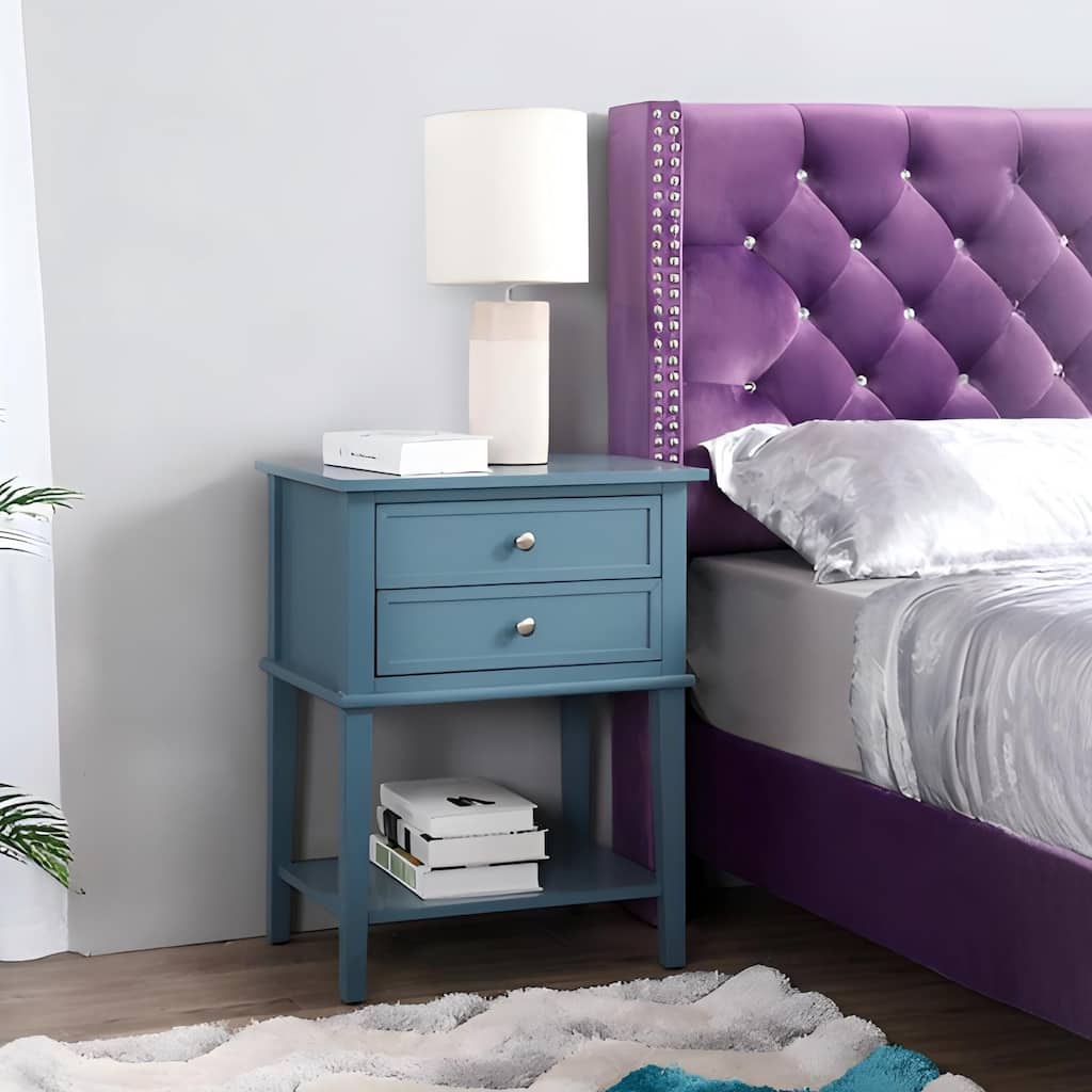 Chic Teal Nightstand with Open Shelf for Quick Access