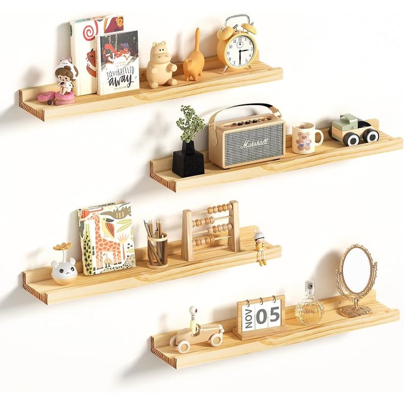 24 inch Bathroom Shelves,Floating Shelves for Wall - 24 inch - 4pc Natural Wood-24 Inch