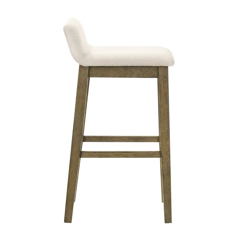 Annikah Low-Back Boucle Bar Stool, Counter Height Kitchen Barstool with Wood Legs