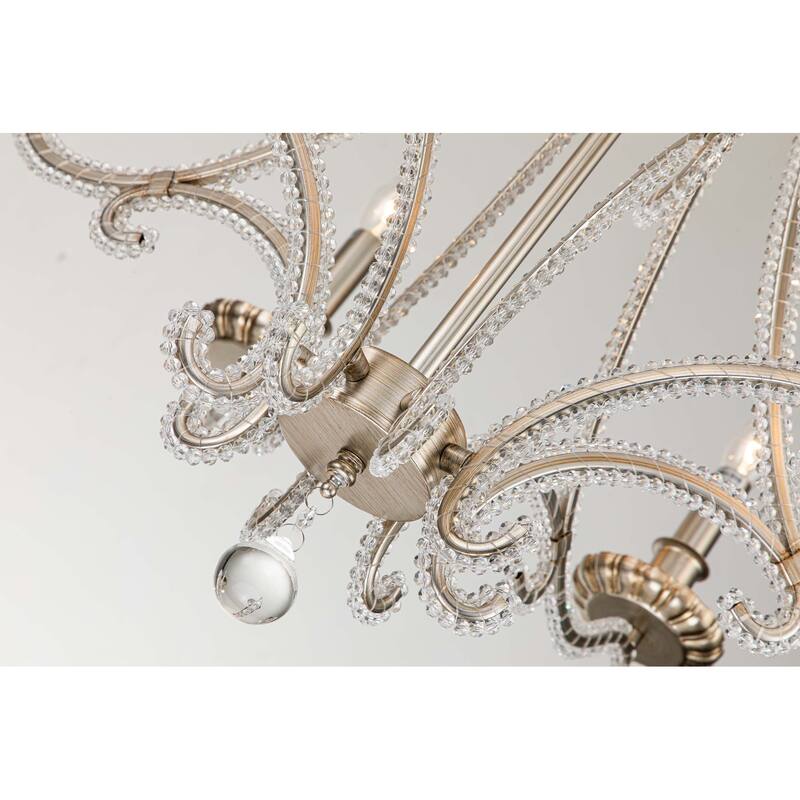 Antique Brushed Silver 8 - Light Crystal Traditional Candle-Style Chandelier