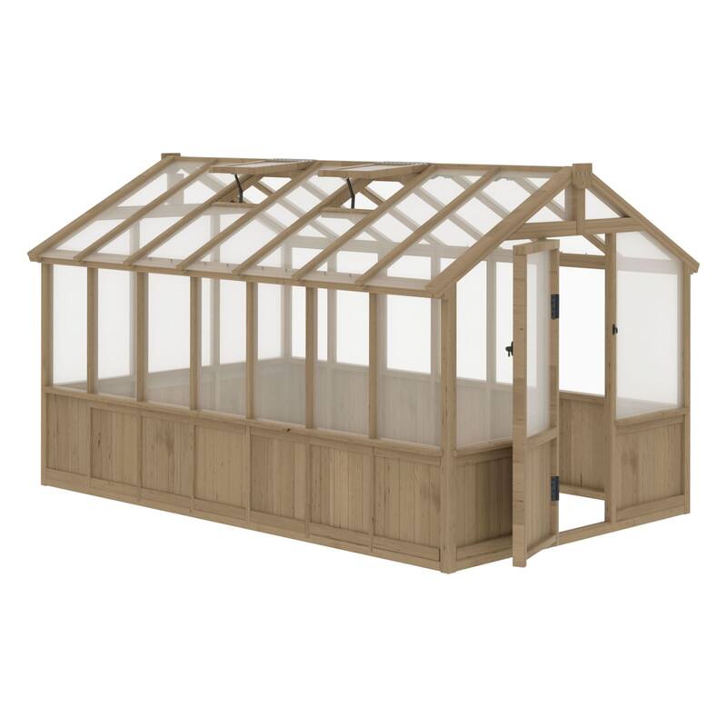 VEIKOUS Walk-in Wooden Greenhouse for Outside, Garden and Backyard, Light Mocha Brown
