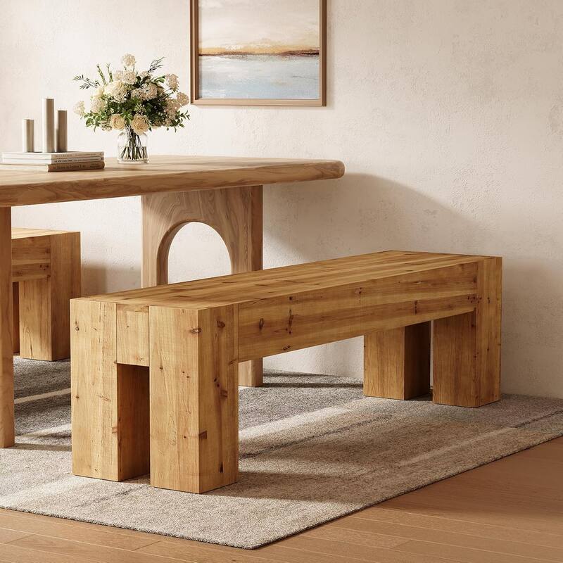 Solid Wood Dining Bench, 63" Long Heavy Duty Kitchen Table Bench - Oak
