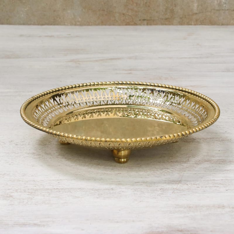 Novica Handmade Architectural Inspiration Brass Decorative Tray