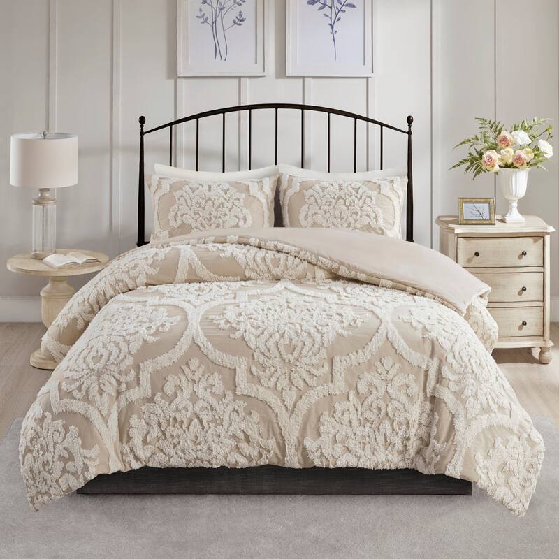 GDF Studio - Tufted Cotton Chenille Damask 3-Piece Comforter Set