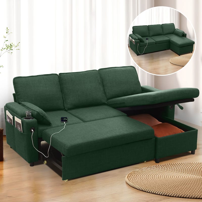 80" L-Shaped Sofa Couch Bed, Sofa Sleeper with Pull Out Bed, Reversible Sleeper Sofa Bed