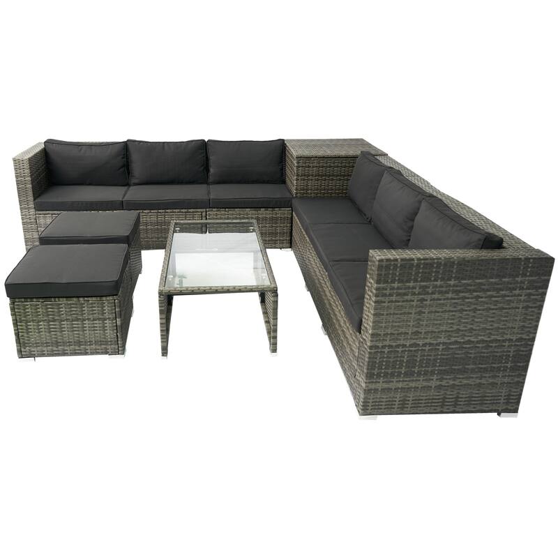 8 Piece Patio Sectional Sofa Set with One Storage Box Under Seat