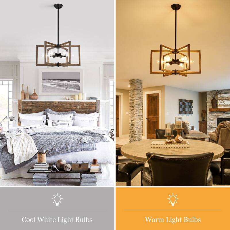 6 Light Simple Modern Chandelier Adjustable Height Light Bulb Not Included