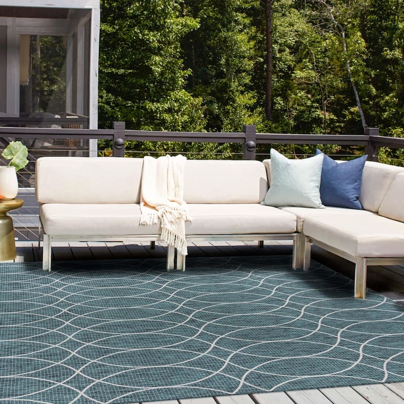 Outdoor Khence Collection Area Rug - Teal - 10' Square