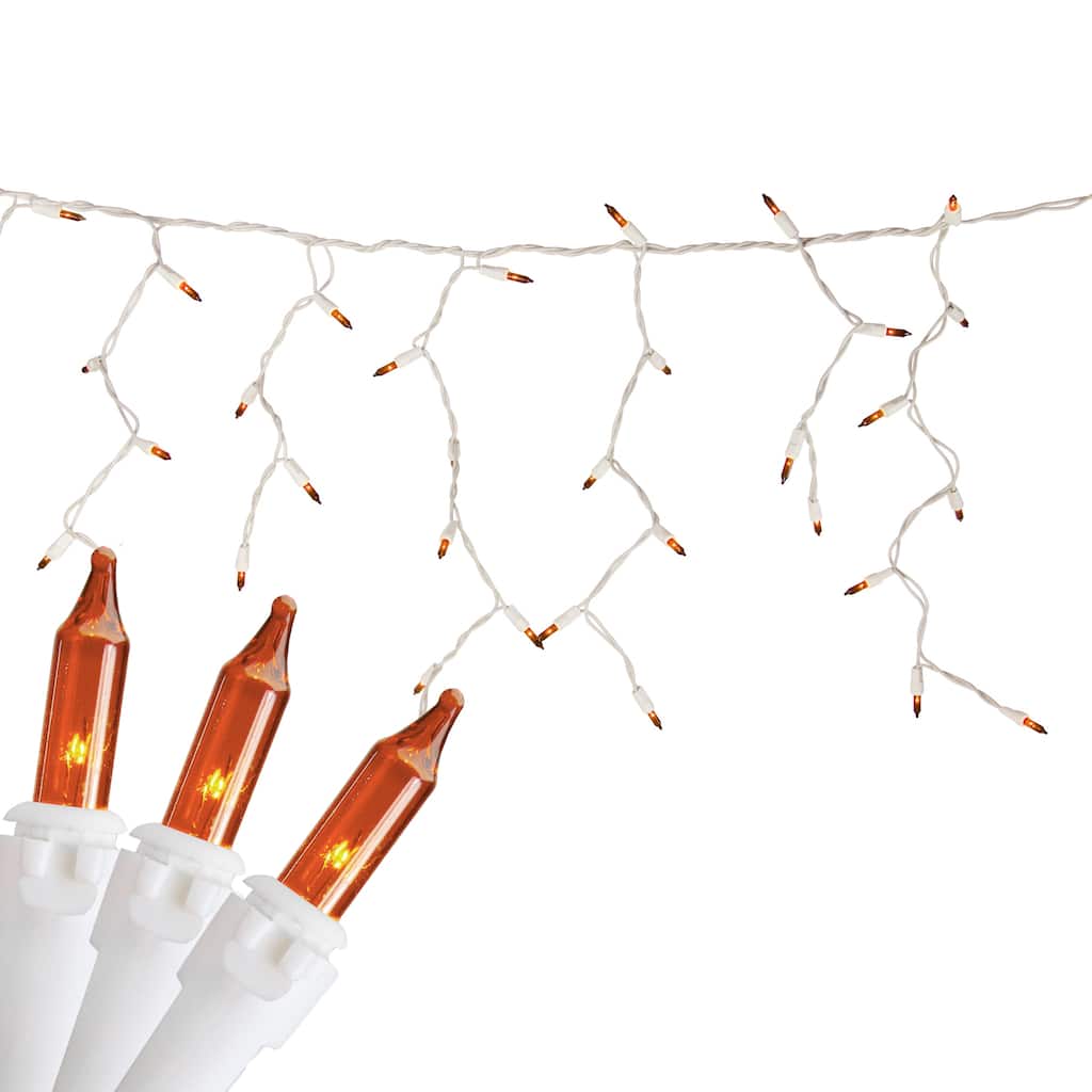 Mini Incandescent Icicle Christmas Lights - Orange - 3.5' White Wire - 100ct