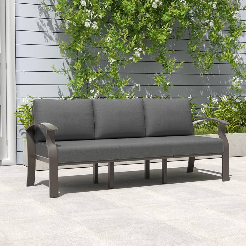 Outdoor Aluminum Couch Settee with Grey Cushions