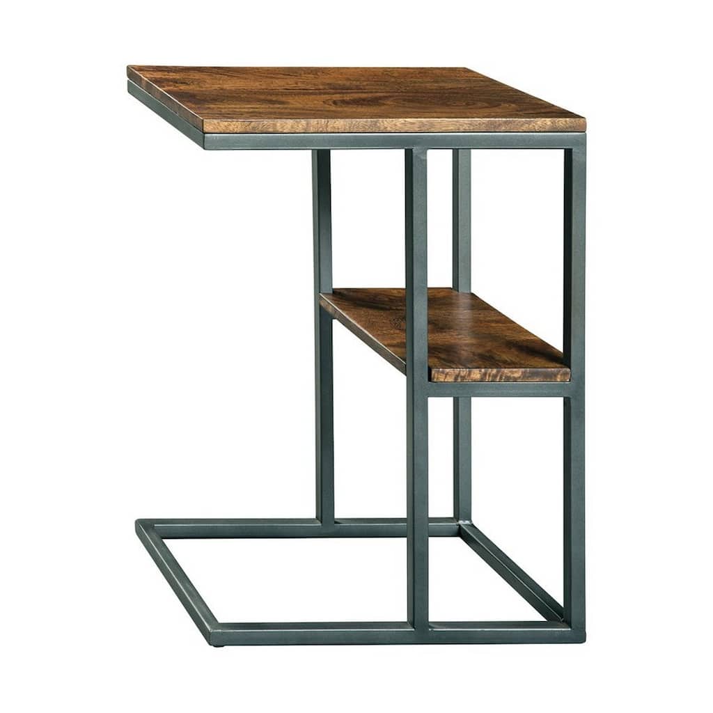 Wooden Top Accent Table with 1 Fixed Shelf and Metal Frame,Black and Brown - 18.13" x 11.88" x 24.75"