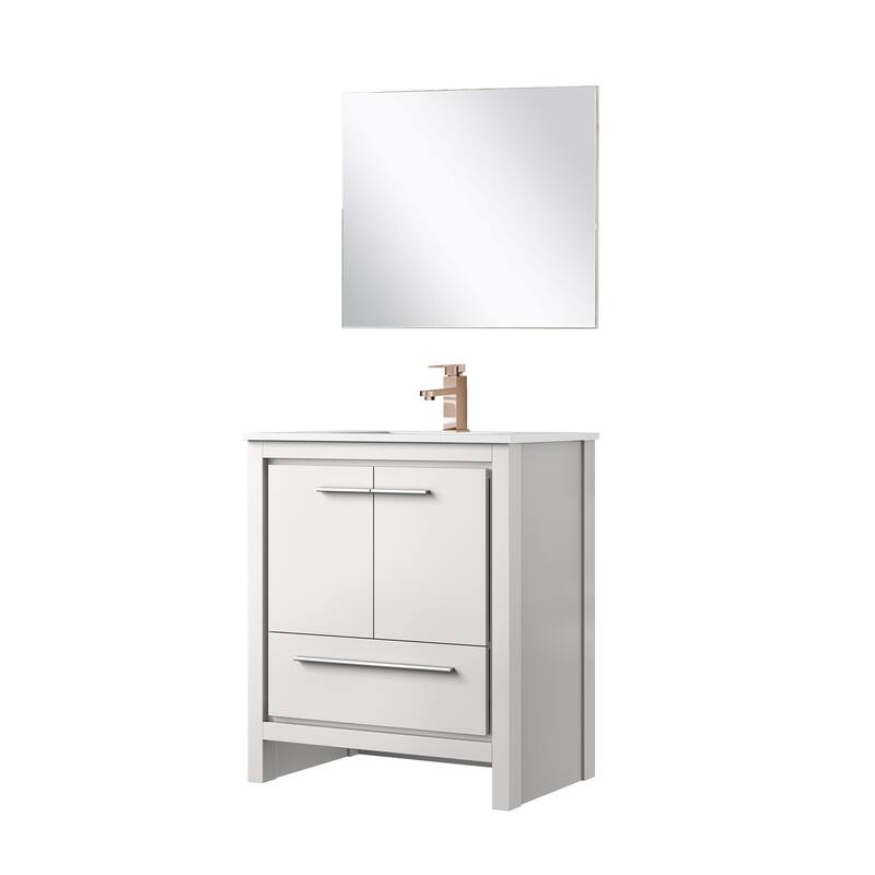 Lafarre Bath Vanity with Cultured Marble Top, Sink, Mirror and Rose Gold Faucet