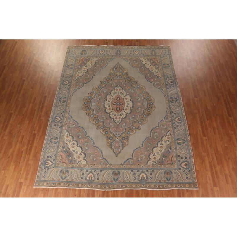 Tabriz Persian Vintage Area Rug Hand-Knotted Wool Carpet - 9'8"x 12'9"