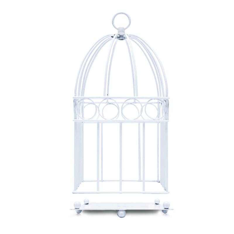 White Metal Bird Cage Decor Centerpiece Accent Piece Tabletop, 13in - 13" H x 6.25" W x 6.25" DP