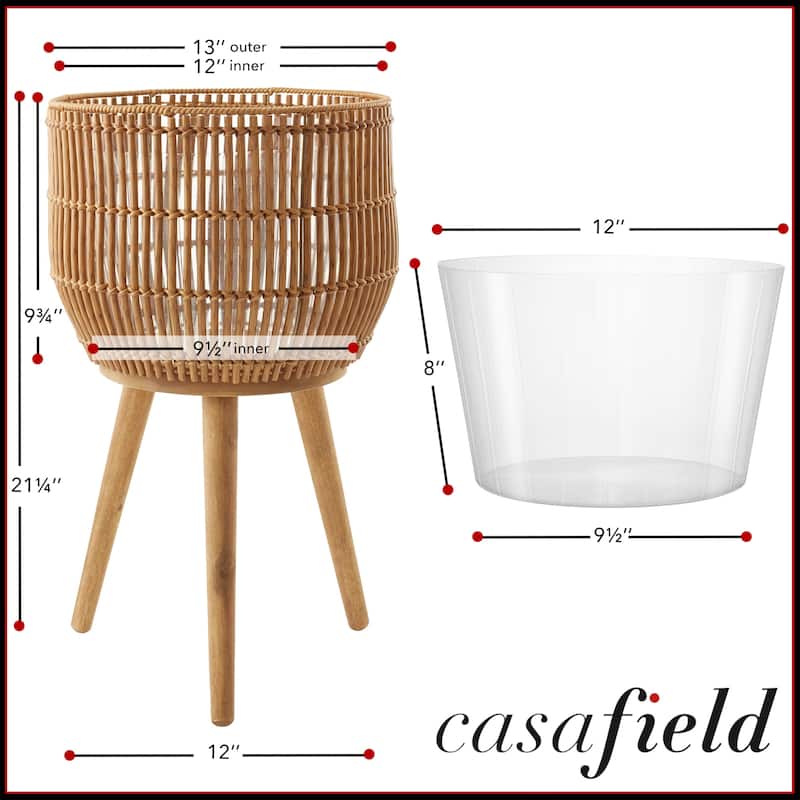 Indoor Planter with Stand Large Rattan Basket for Plants and Flowers