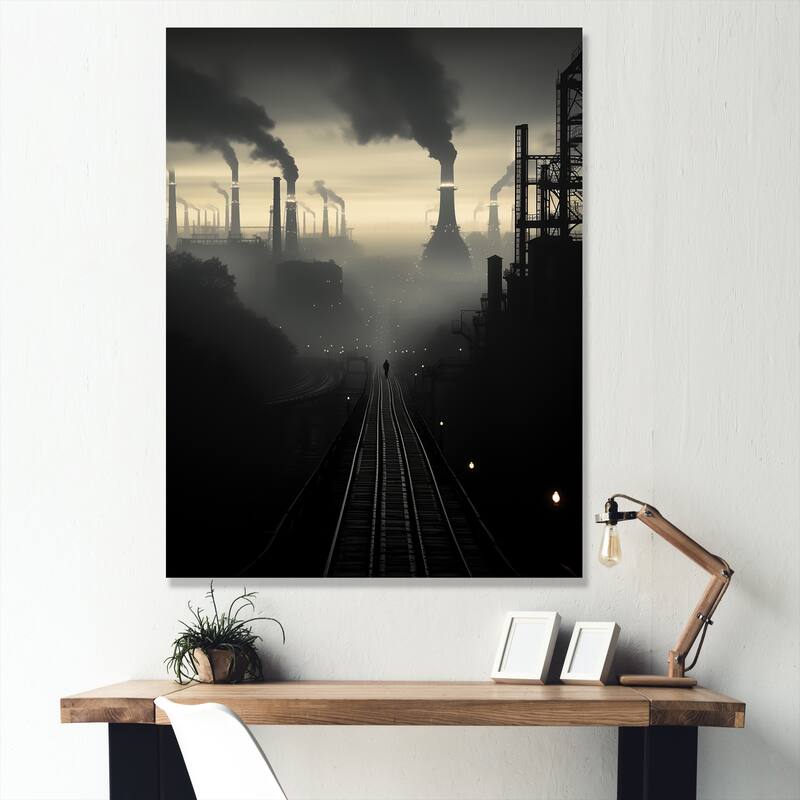 Designart "Monochrome Factory Copper Industry" Factories Wall Art