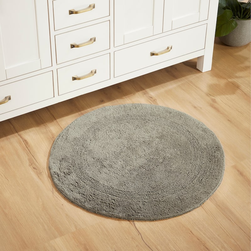 Better Trends Bath Rugs 100% Cotton Reversible Highly Water Absorbent Bathroom Rug for Shower, Sink, Bath Mats - Lux Collection - 30" Round - Beige