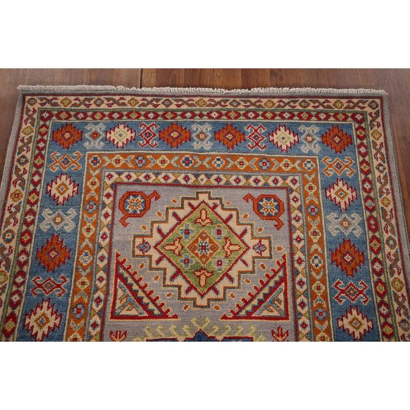 Traditional Grey Kazak Foyer Rug Hand-Knotted Wool Carpet - 3'4" x 5'0"