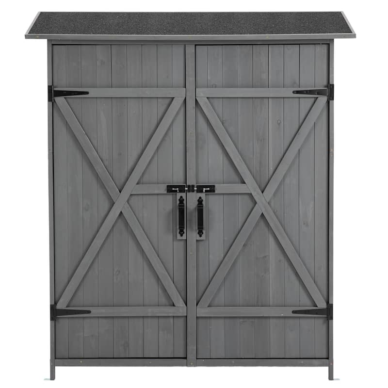 Outdoor Wooden Storage Shed with Lockable Door,Detachable Shelves and Pitch Roof,56"L x 19.5"W x 64"H