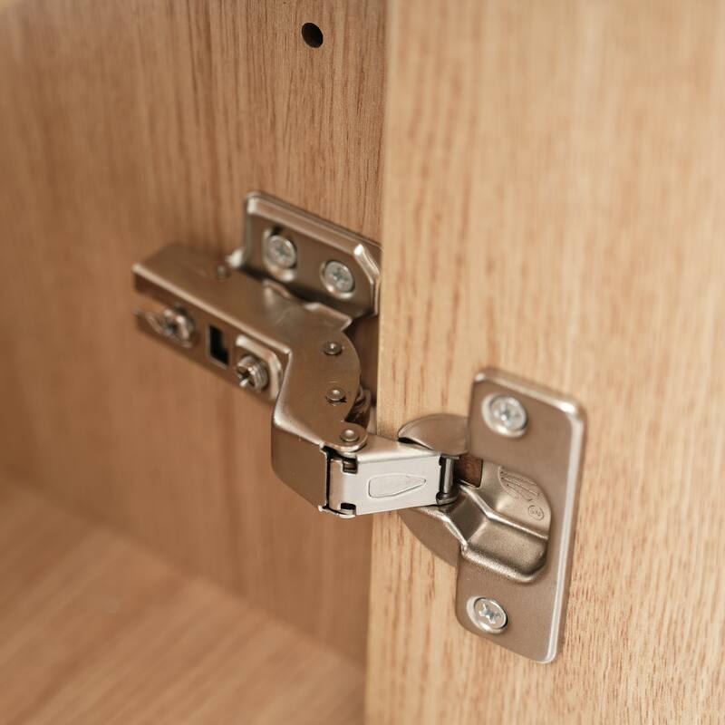 Roomfitters 15.75" Bathroom Vanity with Resin Sink, Adjustable Shelf, Push-to-Open Reversible Door, Wood