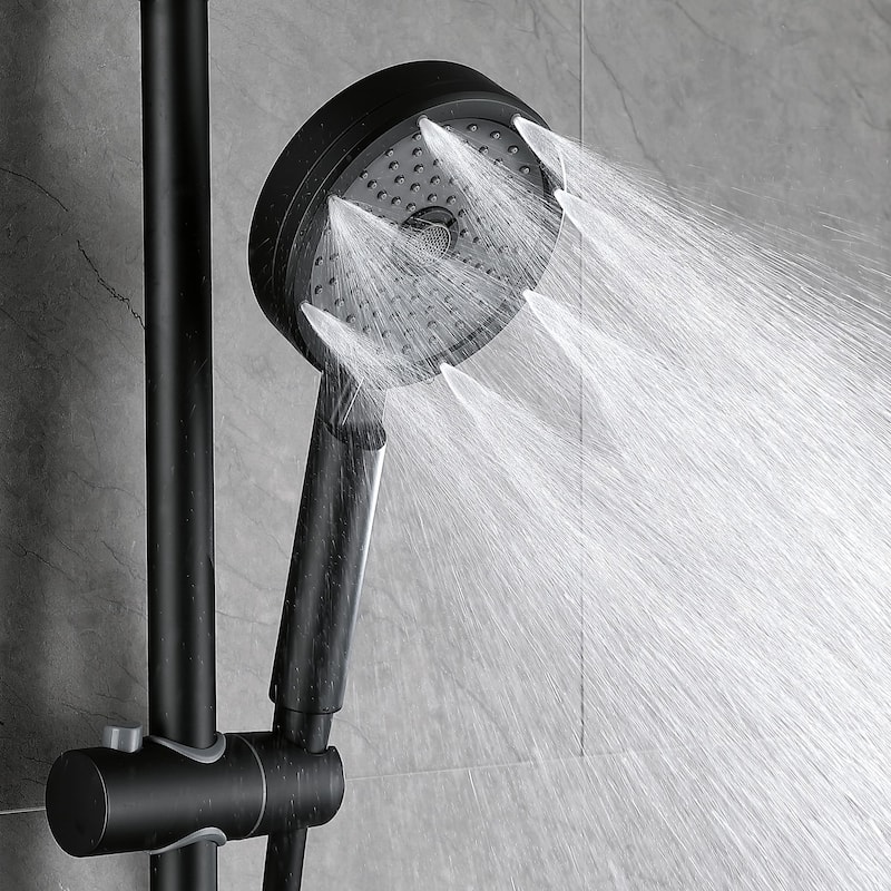 Exposed Pipe Thermostatic Tub Shower Faucet with Hand Shower Matte Balck 3-Setting Spray Complete Wall Mounted Shower System