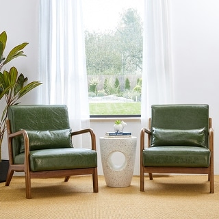 Glitzhome Set of 2 30.75"H Mid-Century Modern PU Leather Accent Armchairs with Rubberwood Frame - 25.75"L x 33.75"W x 30.75"H