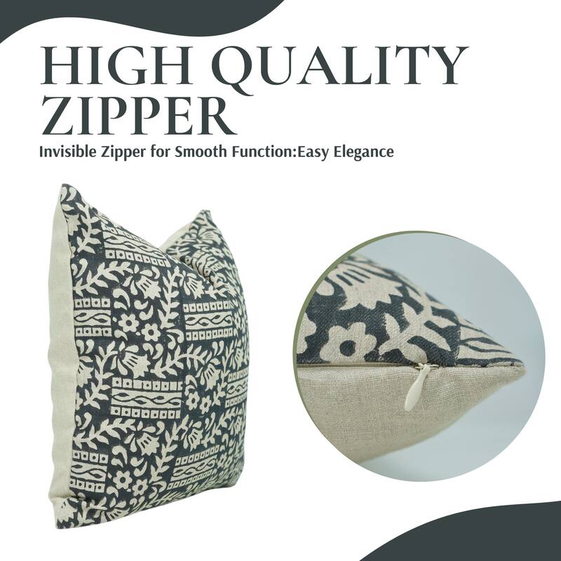 Fabdivine Block Print 12x20 Inch Pillow Cover Pure Linen Floral Farmhouse Decor Accent for Brown Soft, Cushion Case, Kanak Buti