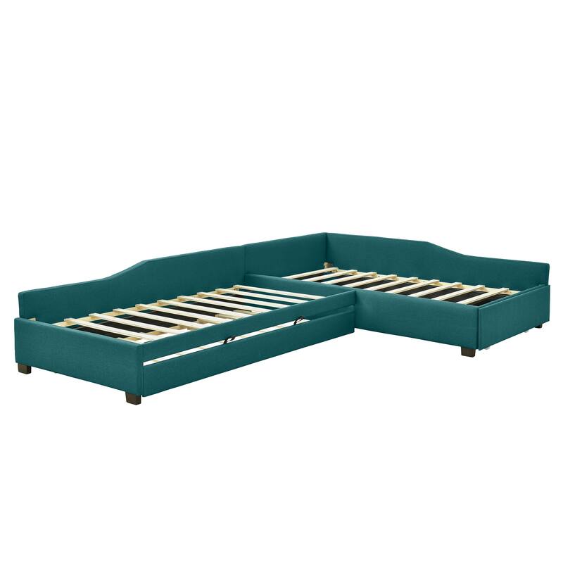 Green Upholstered Twin Daybed with Trundle and Storage Drawer