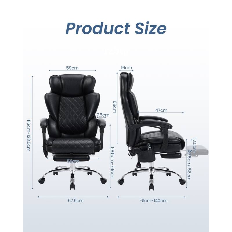 High-Back Executive Office Chair with Vibration Massage & Heat, Wide Reclining Seat and Footrest
