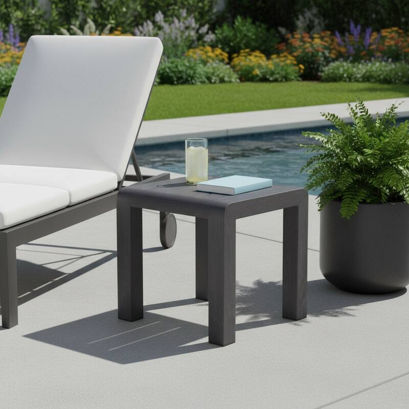 23" Black Aluminum Square Outdoor Side Table - Black