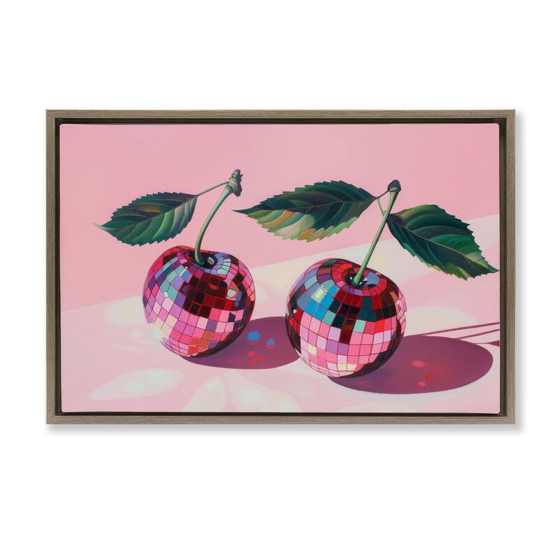 Stupell Disco Ball Cherry Pair Framed Floater Canvas Wall Art Design By LSR Creative Studio - 25 x 17 - Brown