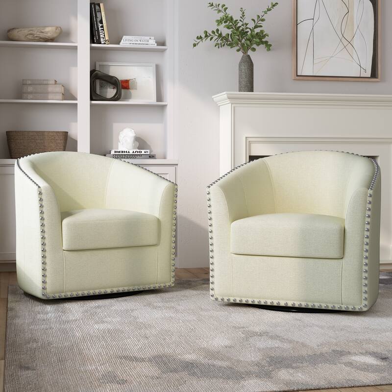 Nailhead Trim Upholstered Swivel Accent Chairs Set of 2