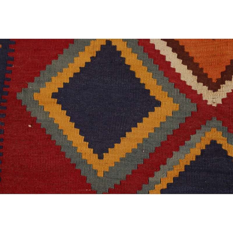 Tribal Kilim Qashqai Persian Vintage Flatweave Geometric Wool Carpet - 4'1"x 8'1"