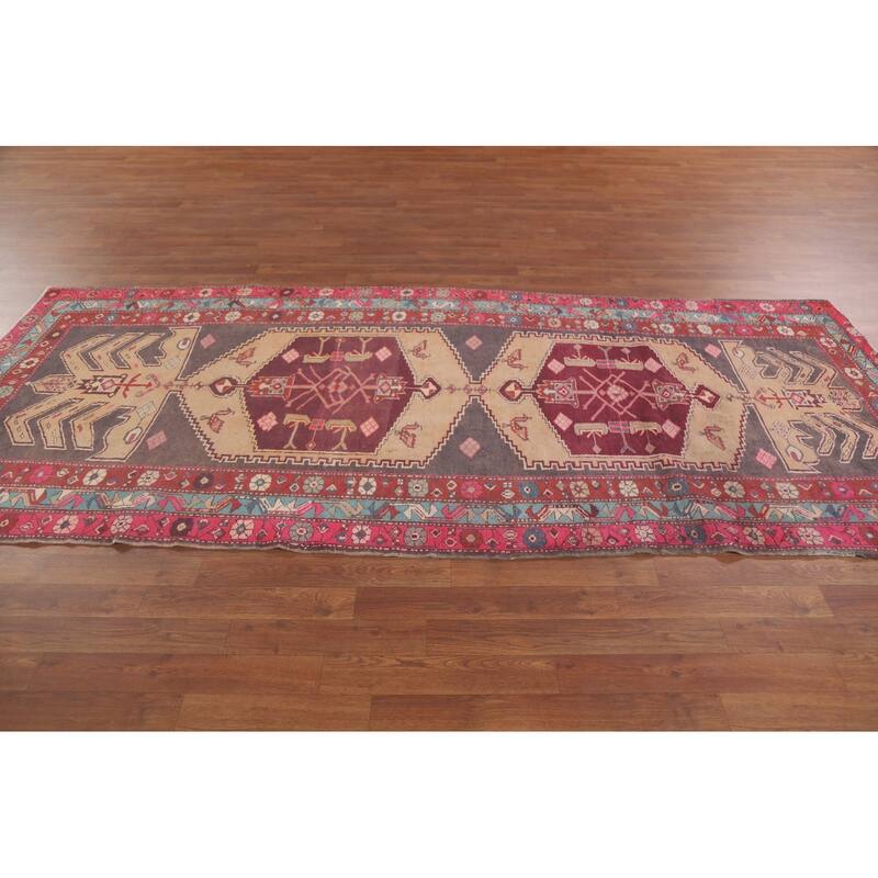 Hand Knotted Oriental 100% Wool Carpet Traditional Geometric Greys & Charcoal Meshkin Runner Rug - 9' 6'' X 3' 11''