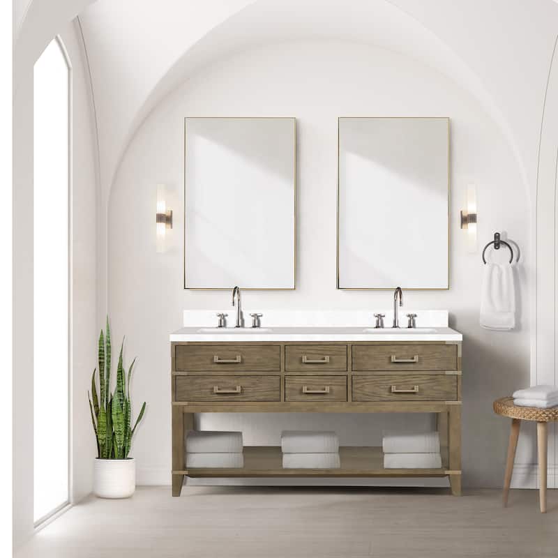 Norwalk 60 in W x 22 in D Black Oak Double Bath Vanity and Cultured Marble Top