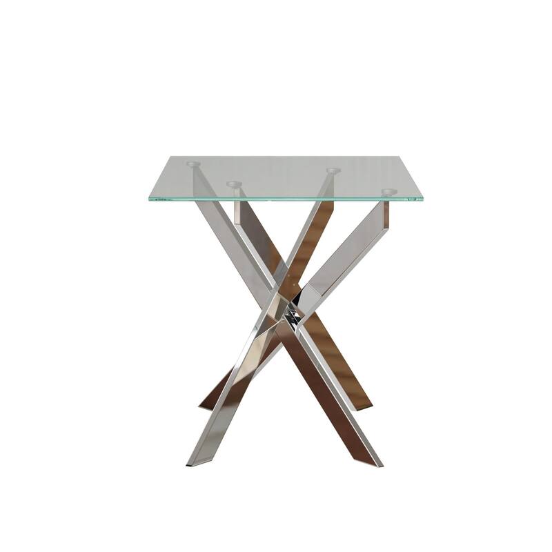 47.2-inch modern minimalist tempered glass coffee table, metal leg rectangular dining table, transparent glass dining table