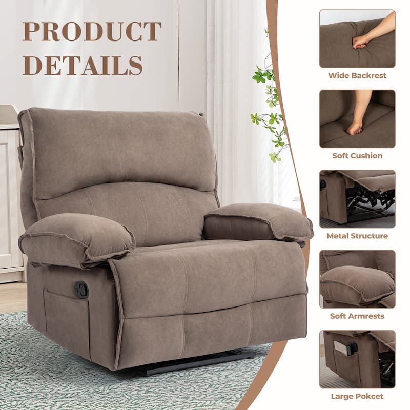Push-Back Recliner Chair with Massage Pillow, Wide Seat, and Easy Assembly